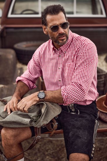 JP1880 Modern Fit Button-Down Collar Long Sleeve Check Shirt Light Red - Koszule - Koszule 2XL-10XL