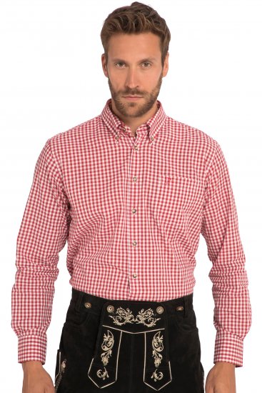 JP1880 Modern Fit Button-Down Collar Long Sleeve Check Shirt Light Red - Koszule - Koszule 2XL-10XL