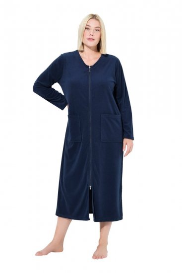 Ulla Popken 749967 Szlafrok frotte z zamkiem Granatowa - Szlafroki - 