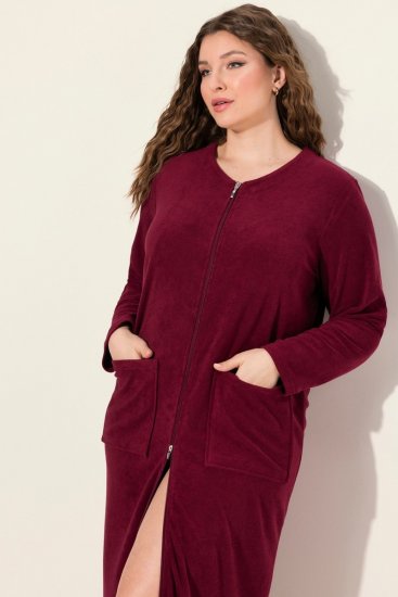 Ulla Popken 749967 Szlafrok frotte z zamkiem Bordowa - Szlafroki - 