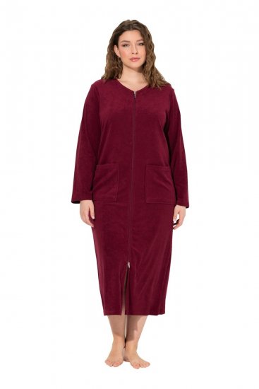 Ulla Popken 749967 Szlafrok frotte z zamkiem Bordowa - Szlafroki - 
