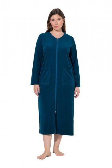 Ulla Popken 749967 Szlafrok frotte z zamkiem Petrolowa - Szlafroki - 