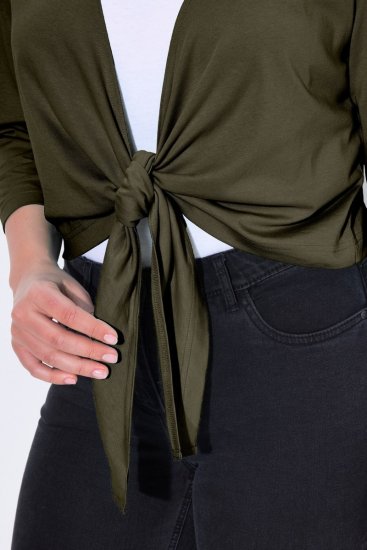 Ulla Popken 794514 Wiązane bolerko z dżerseju Ciemnozielona - Bolerka - 