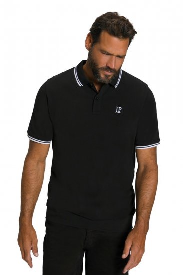JP1880 802789 Koszulka polo z białym kontrastowym kołnierzykiem Czarna - Koszulki polo - Koszulki Polo 2XL-8XL