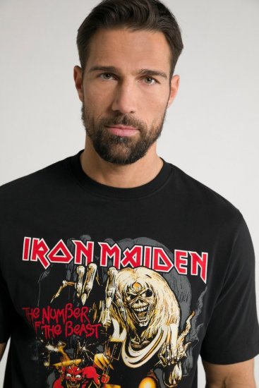 JP1880 Iron Maiden - Number of the Beast Graphic Comfort Fit Band T-Shirt Black - Koszulki - T-shirty meskie Duże Rozmiary - 2XL-14XL