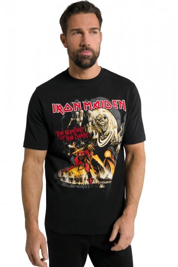 JP1880 Iron Maiden - Number of the Beast Graphic Comfort Fit Band T-Shirt Black - Koszulki - T-shirty meskie Duże Rozmiary - 2XL-14XL