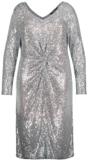 Ulla Popken 804863 Sukienka z cekinami z dekoltem w szpic Srebrna - Sukienki wieczorowe - Wieczorowe sukienki plus size