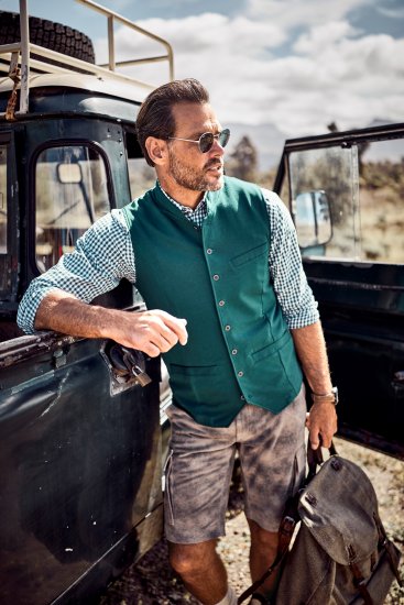 JP1880 Mottled Stretch Knit Stand-up Collar Vest Turquoise Blue - Trachten & Oktoberfest - Stroje Oktoberfest w dużych rozmiarach (Trachten)