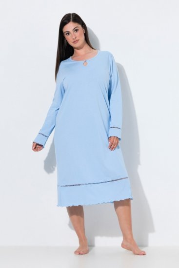 Ulla Popken 810581 Koszula nocna z koronką Jasnoniebieska - Koszule nocne - 