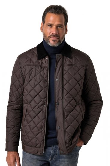 JP1880 811805 Pikowana kurtka z kołnierzem sztruksowym Czarnobrązowa - Kurtki Męskie Duże Rozmiary - Kurtki Duże rozmiary 2XL-8XL