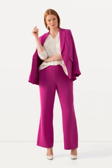 Ulla Popken 813306 Szerokie spodnie garniturowe z gumką w pasie Magenta - Spodnie materiałowe - Szerokie spodnie damskie plus size