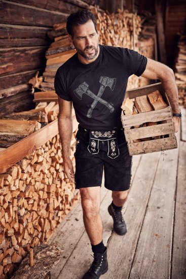 JP1880 Double Axe Design & Vintage Look T-Shirt Black - Koszulki - T-shirty meskie Duże Rozmiary - 2XL-14XL