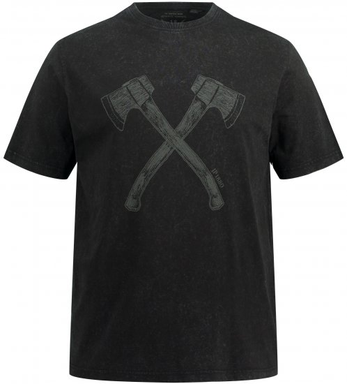 JP1880 Double Axe Design & Vintage Look T-Shirt Black - Koszulki - T-shirty meskie Duże Rozmiary - 2XL-14XL