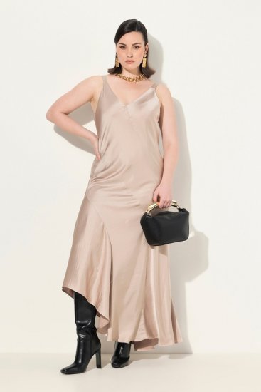 Ulla Popken 820341 Satynowa sukienka bez rękawów Taupe - Sukienki wieczorowe - Wieczorowe sukienki plus size