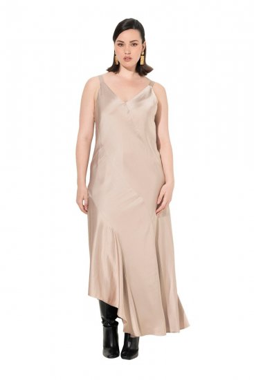 Ulla Popken 820341 Satynowa sukienka bez rękawów Taupe - Sukienki wieczorowe - Wieczorowe sukienki plus size