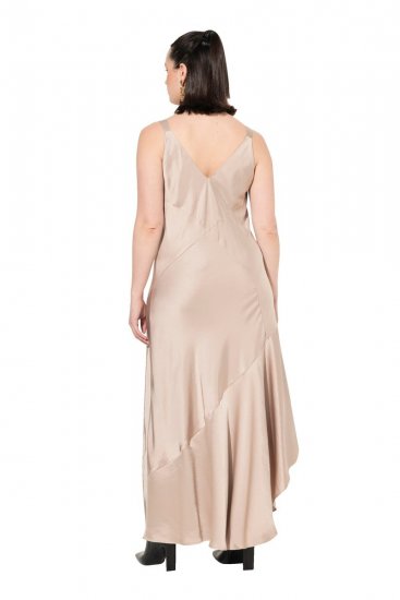 Ulla Popken 820341 Satynowa sukienka bez rękawów Taupe - Sukienki wieczorowe - Wieczorowe sukienki plus size