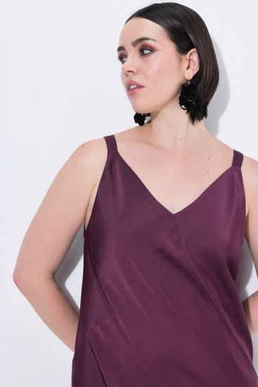 Ulla Popken 820341 Satynowa sukienka bez rękawów z dekoltem w szpic Bordowa - Sukienki wieczorowe - Wieczorowe sukienki plus size