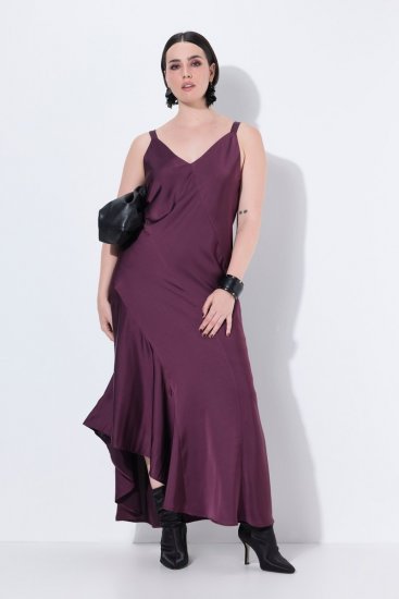 Ulla Popken 820341 Satynowa sukienka bez rękawów z dekoltem w szpic Bordowa - Sukienki wieczorowe - Wieczorowe sukienki plus size