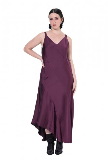 Ulla Popken 820341 Satynowa sukienka bez rękawów z dekoltem w szpic Bordowa - Sukienki wieczorowe - Wieczorowe sukienki plus size