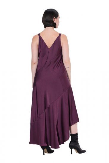 Ulla Popken 820341 Satynowa sukienka bez rękawów z dekoltem w szpic Bordowa - Sukienki wieczorowe - Wieczorowe sukienki plus size
