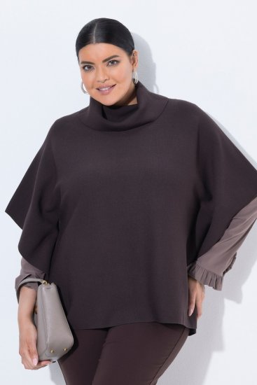 Ulla Popken 820620 Sweter ponczo z golfem Mahoniowa - Ponczo i peleryny - 