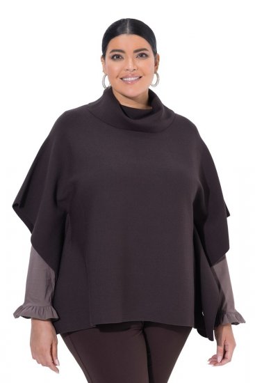 Ulla Popken 820620 Sweter ponczo z golfem Mahoniowa - Ponczo i peleryny - 