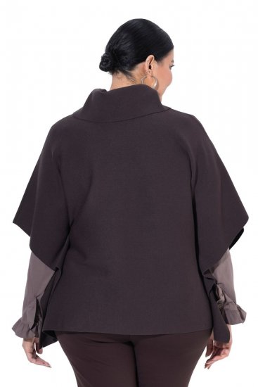 Ulla Popken 820620 Sweter ponczo z golfem Mahoniowa - Ponczo i peleryny - 
