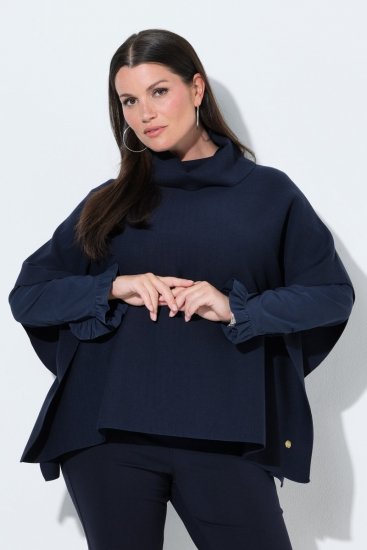 Ulla Popken 820620 Sweter ponczo z golfem Granatowa - Ponczo i peleryny - 