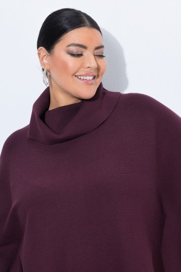 Ulla Popken 820620 Sweter ponczo z golfem Śliwkowa - Ponczo i peleryny - 