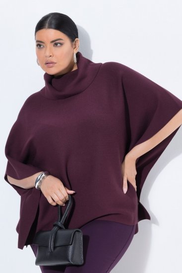 Ulla Popken 820620 Sweter ponczo z golfem Śliwkowa - Ponczo i peleryny - 