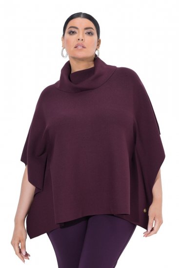 Ulla Popken 820620 Sweter ponczo z golfem Śliwkowa - Ponczo i peleryny - 