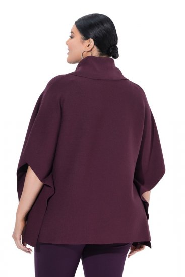 Ulla Popken 820620 Sweter ponczo z golfem Śliwkowa - Ponczo i peleryny - 