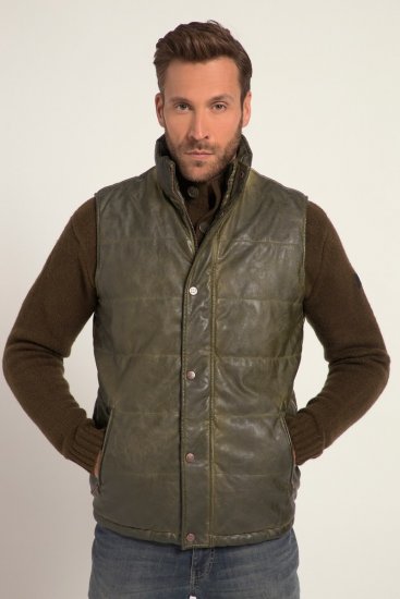 JP1880 Quilted Gilet Vintage Leather Green - Kurtki Męskie Duże Rozmiary - Kurtki Duże rozmiary 2XL-8XL