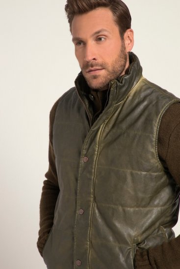 JP1880 Quilted Gilet Vintage Leather Green - Kurtki Męskie Duże Rozmiary - Kurtki Duże rozmiary 2XL-8XL