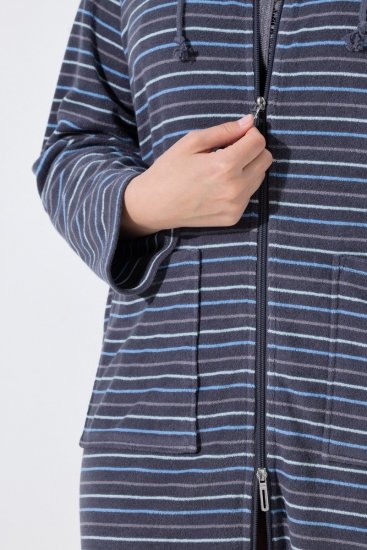 Ulla Popken 821543 Szlafrok frotte w paski Antracytowa - Szlafroki - 