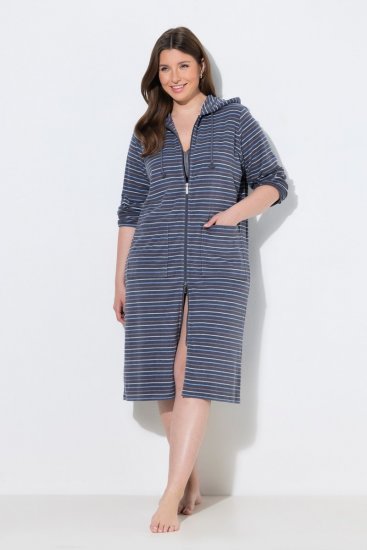 Ulla Popken 821543 Szlafrok frotte w paski Antracytowa - Szlafroki - 