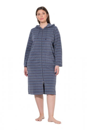 Ulla Popken 821543 Szlafrok frotte w paski Antracytowa - Szlafroki - 