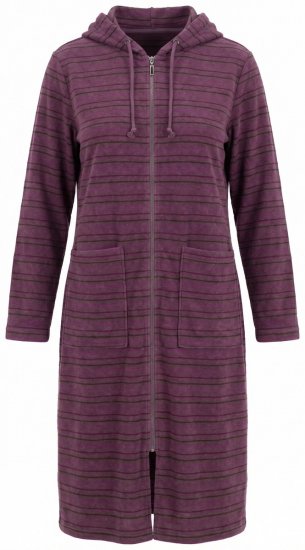 Ulla Popken 821543 Szlafrok frotte w paski z zamkiem Brązowa - Szlafroki - 
