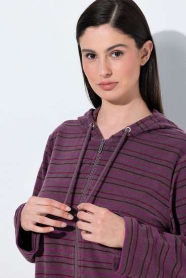 Ulla Popken 821543 Szlafrok frotte w paski z zamkiem Brązowa - Szlafroki - 