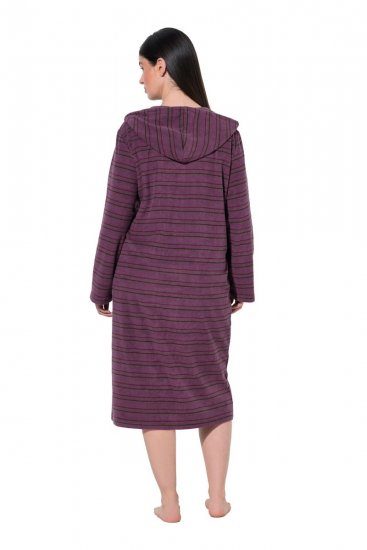 Ulla Popken 821543 Szlafrok frotte w paski z zamkiem Brązowa - Szlafroki - 