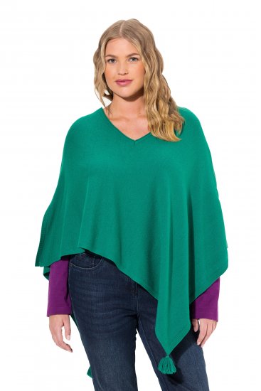 Ulla Popken Knit Pointed Hem Poncho Emerald Green - Bluzy & bluzy z kapturem - 
