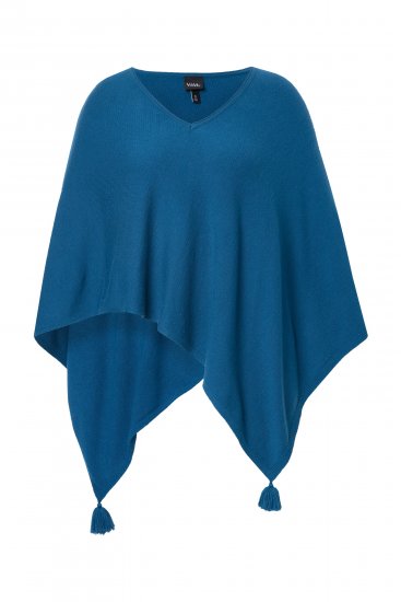 Ulla Popken Knit Pointed Hem Poncho Cerulean - Bluzy & bluzy z kapturem - 