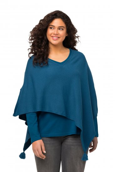 Ulla Popken Knit Pointed Hem Poncho Cerulean - Bluzy & bluzy z kapturem - 