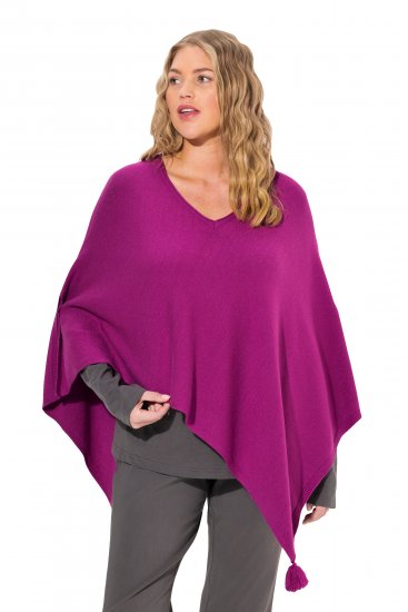 Ulla Popken Knit Pointed Hem Poncho Berry - Bluzy & bluzy z kapturem - 