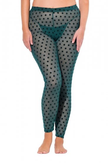 Ulla Popken 823383 Legginsy rajstopowe w kropki Oliwkowa - Rajstopy & skarpetki - 