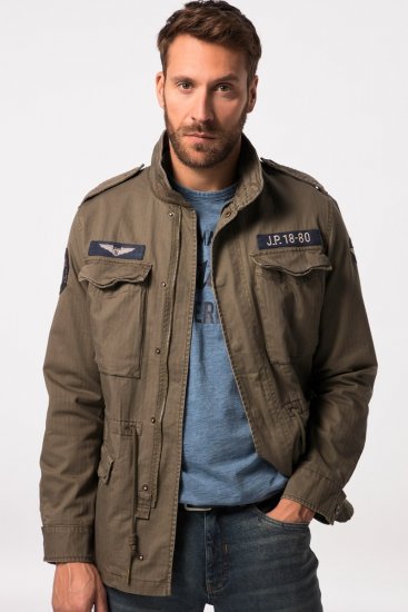JP1880 Field Jacket with Badges Vintage Look TALL Moss Green - TALL kurtki - Kurtki TALL dla wysokich mężczyzn
