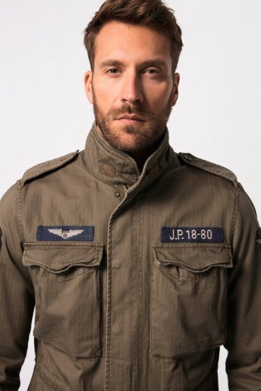 JP1880 Field Jacket with Badges Vintage Look TALL Moss Green - TALL kurtki - Kurtki TALL dla wysokich mężczyzn