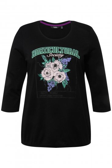 Ulla Popken Horticultural Graphic Floral Tee Black - Koszulki z nadrukiem dla kobiet - 