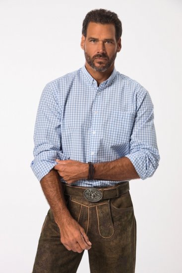 JP1880 Modern Fit Button-Down Collar Long Sleeve Check Shirt Light Blue - Koszule - Koszule 2XL-10XL