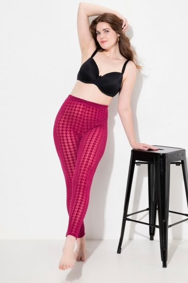Ulla Popken 828982 Legginsy rajstopowe w kratę Jagodowa - Rajstopy & skarpetki - 